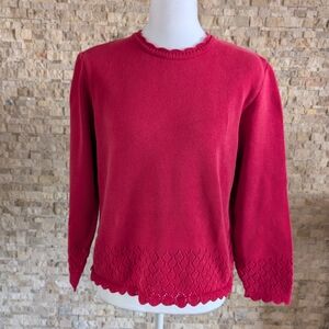 Vintage Villager Red Pointelle Knit Scalloped Edge Pullover Cotton Sweater MP